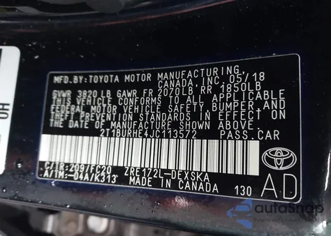 2018 Toyota Corolla Se из США, поврежденный, VIN 2T1BURHE4JC113572